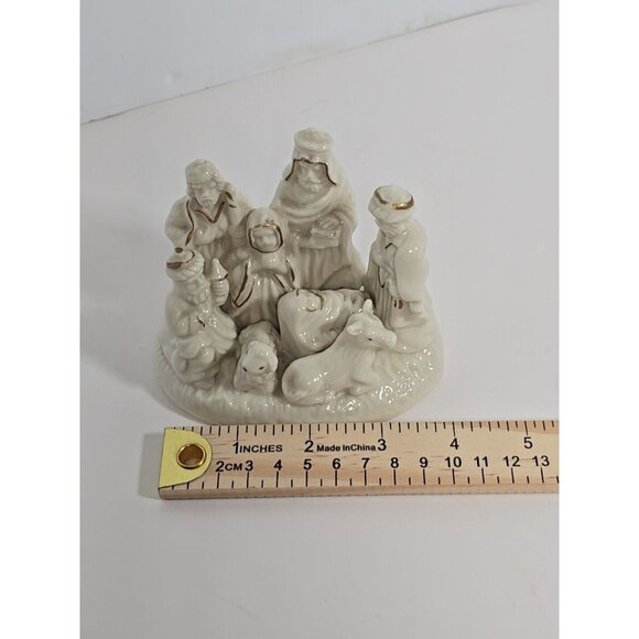 Ceramic Nativity Set Religious Christmas Off White With Gold Painted Trim - Picture 10 of 10